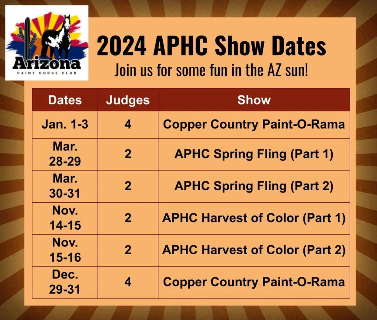 2024 APHC Show Schedule Arizona Paint Horse Club